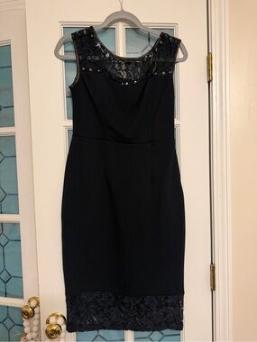 Elegant Black Lace-Trim Sheath Dress
